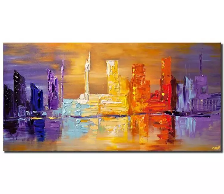 cityscape painting - colorful city painting on canvas original textured abstract city art modern palette knife art