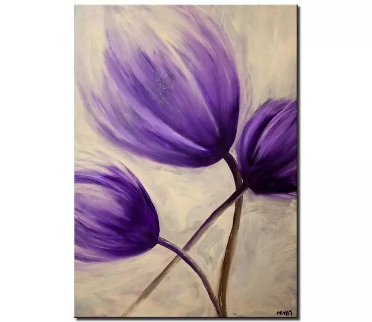 floral painting - flowers painting on canvas purple beige wall art painting original floral painting modern living room wall art
