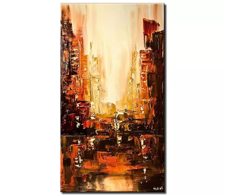 print on canvas - canvas print of city orange brown city abstract textured painting