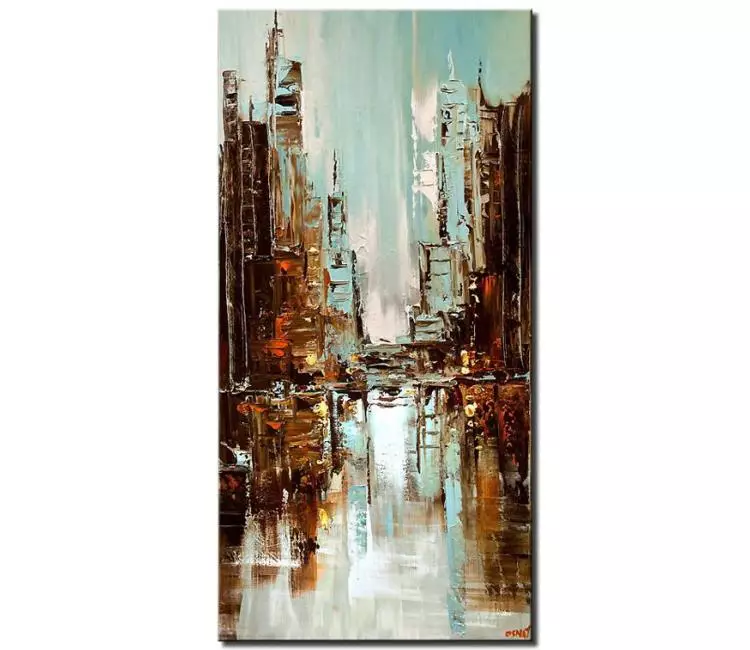 print on canvas - canvas print of contemporary original abstract city painting light blue textured palette knife paint