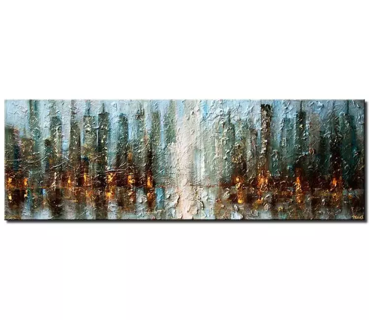 cityscape painting - big wall art for living room large canvas art original light blue abstract cityscape painting textured 3d art
