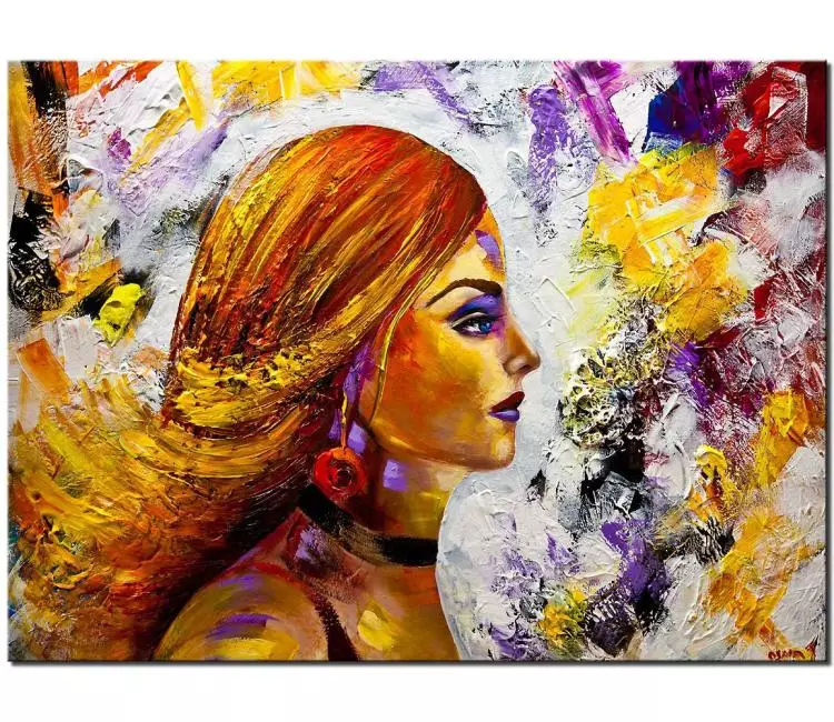 print on canvas - canvas print of colorful woman portrait pop art textured painting
