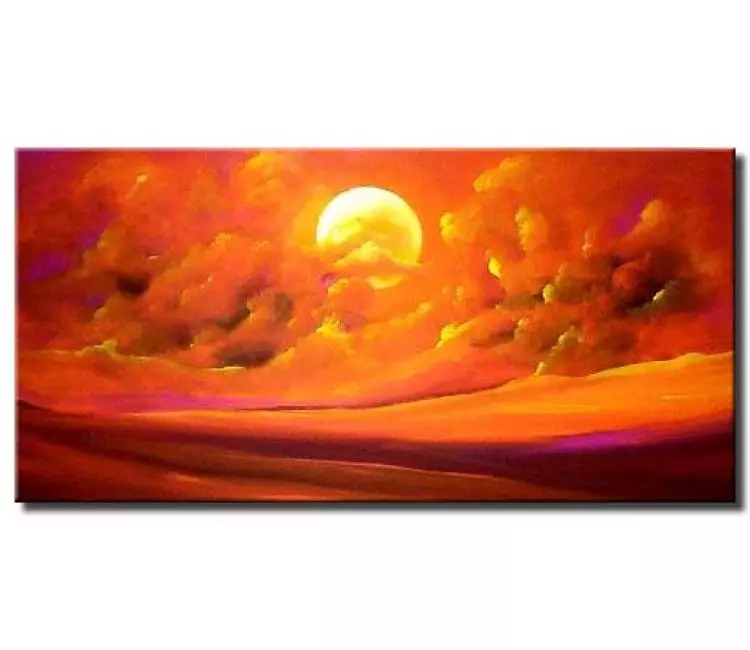 landscape paintings - moon clouds painting on canvas orange pink abstract desert landscape painting