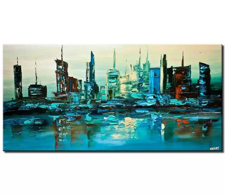 print on canvas - canvas print of contemporary abstract city modern palette knife painting
