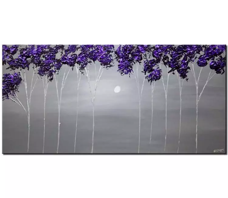 landscape paintings - purple gray trees painting on canvas original acrylic textured trees art for modern living room