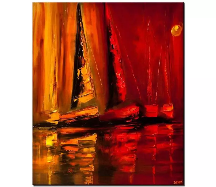 sailboats painting - boat painting on canvas original minimalist sailboat painting red abstract art textured modern living room wall art