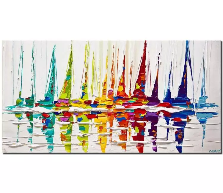 print on canvas - canvas print of sailboats painting colorful palette knife art