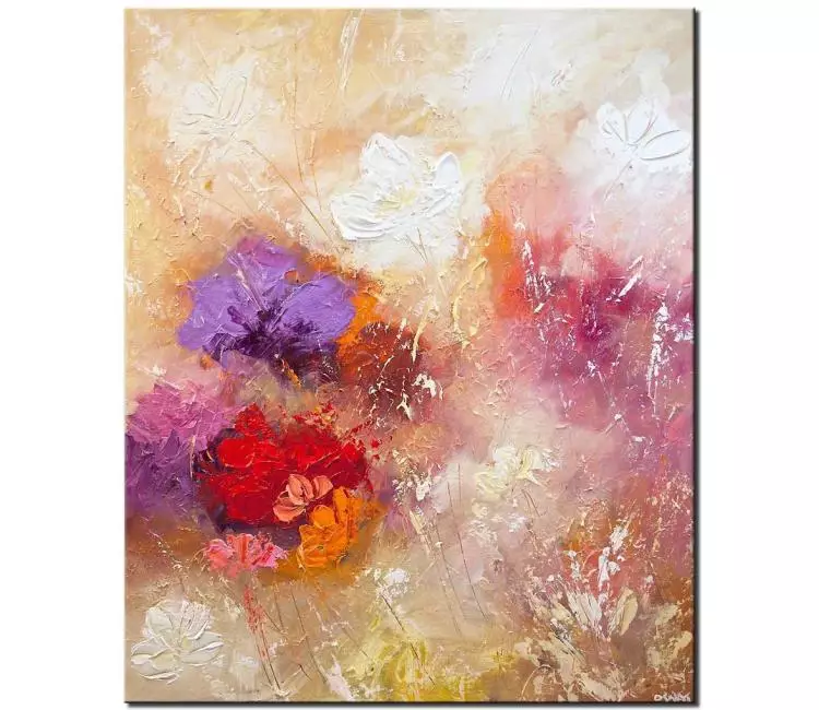 floral painting - colorful flowers painting on canvas original pastel art neutral colors floral art textured painting modern art