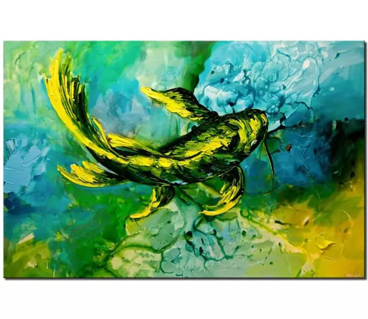 print on canvas - canvas print of green yellow koi fish painting