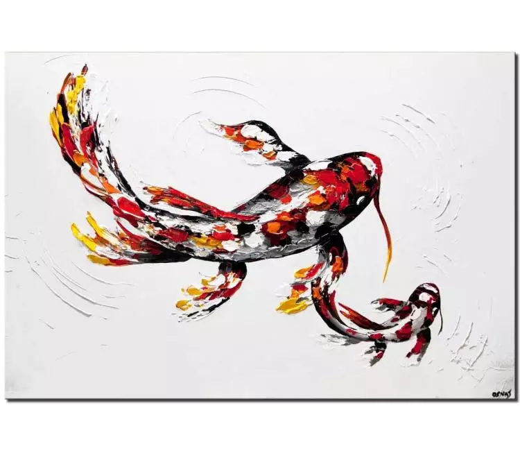 animals painting - red Koi fish painting on canvas original 3d art textured abstract painting modern spiritual art for business and home
