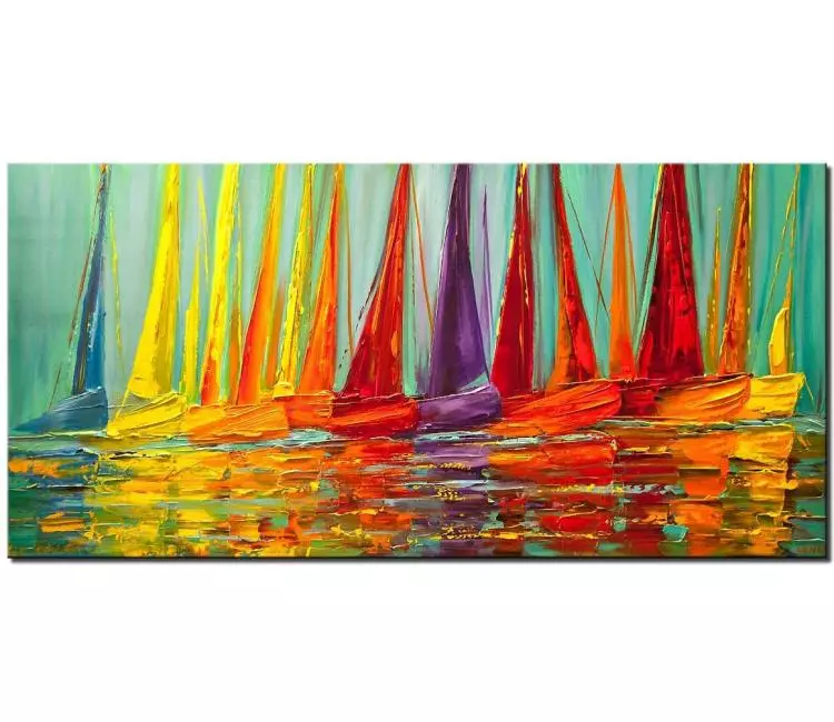 print on canvas - canvas print of large colorful modern sailboats textured painting