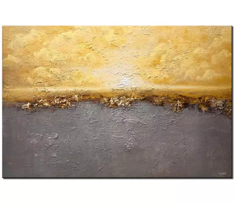 landscape paintings - yellow grey abstract painting on canvas textured painting 3d art original modern living room art