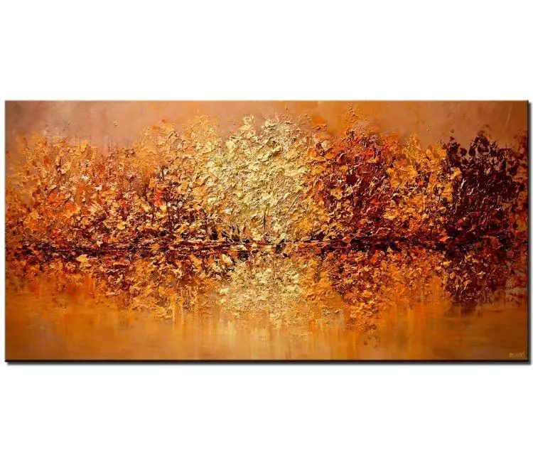 print on canvas - canvas print of modern textured orange blooming trees painting