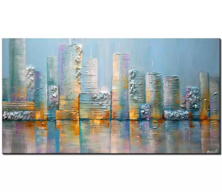 print on canvas - canvas print of modern textured light blue city painting