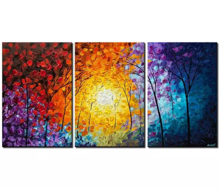 forest painting - colorful forest painting on canvas original art abstract sunset painting modern 3d landscape art for living room