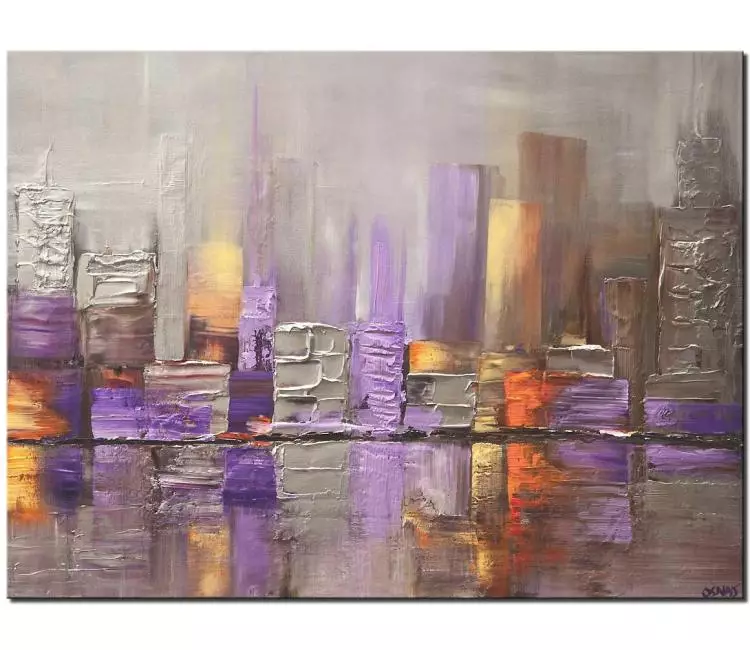 cityscape painting - original abstract cityscape painting on canvas original 3d grey art living room modern wall art and decor