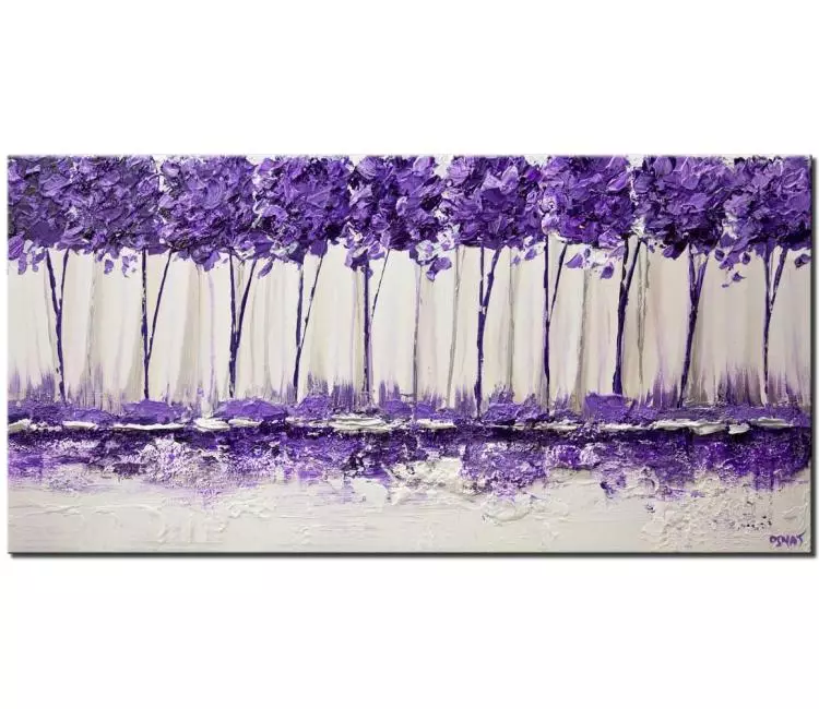 forest painting - abstract trees wall art on canvas original textured purple white trees painting modern 3d art