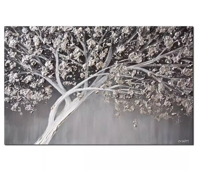 print on canvas - textured painting of a silver tree