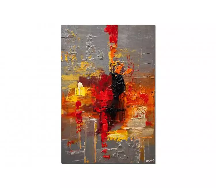 abstract painting - red gray abstract art on canvas 3D textured abstract painting modern wall art