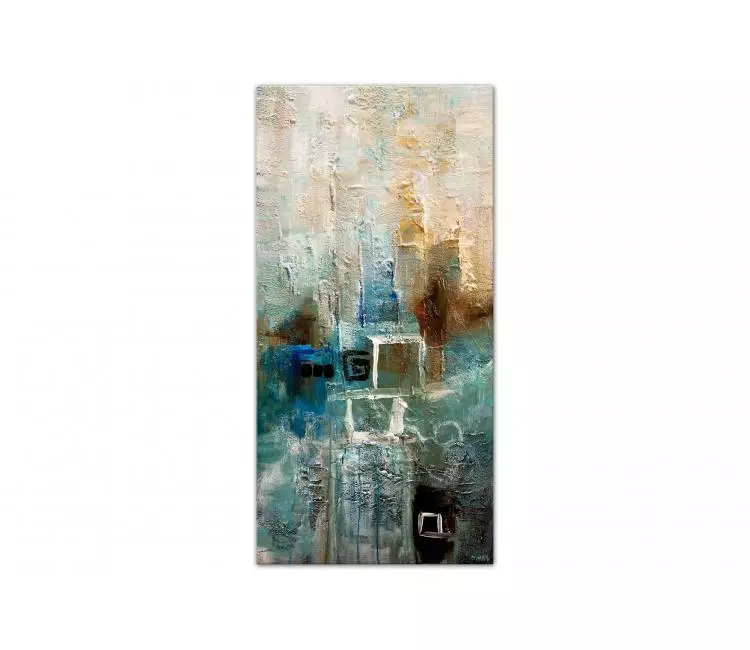 abstract painting - simple neutral abstract art teal canvas painting textured original contemporary art