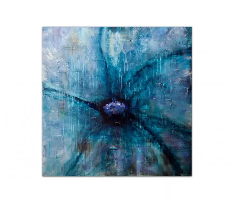 floral painting - large original abstract flower painting on canvas blue wall art modern home decor