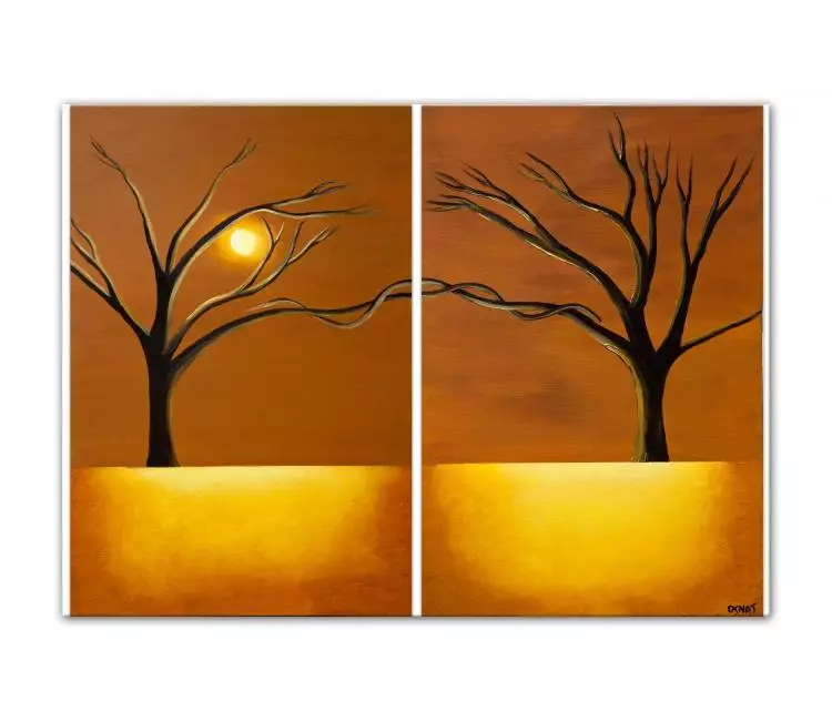 landscape paintings - modern abstract trees painting set of 2 wall art on canvas original modern home decor