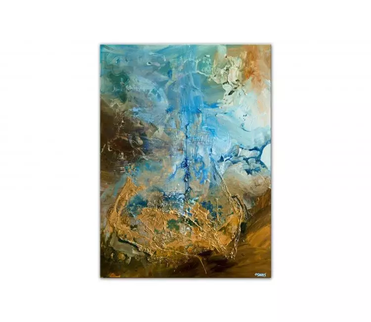 abstract painting - contemporary earth tone abstract art blue gold abstract painting on canvas