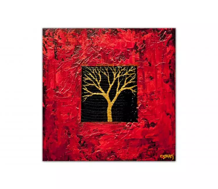 trees painting - red abstract tree painting on canvas original tree art modern home decor