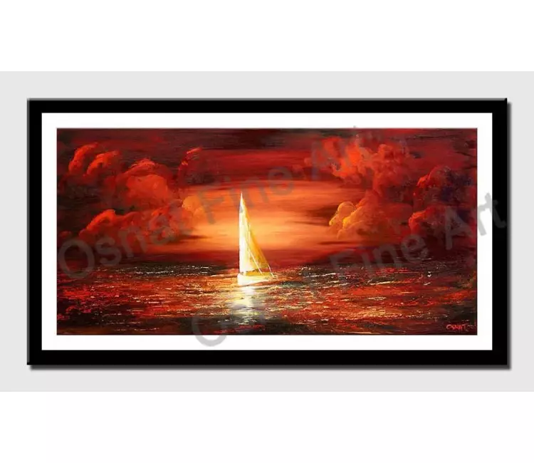 print on paper - canvas print of sailing boat red clouds