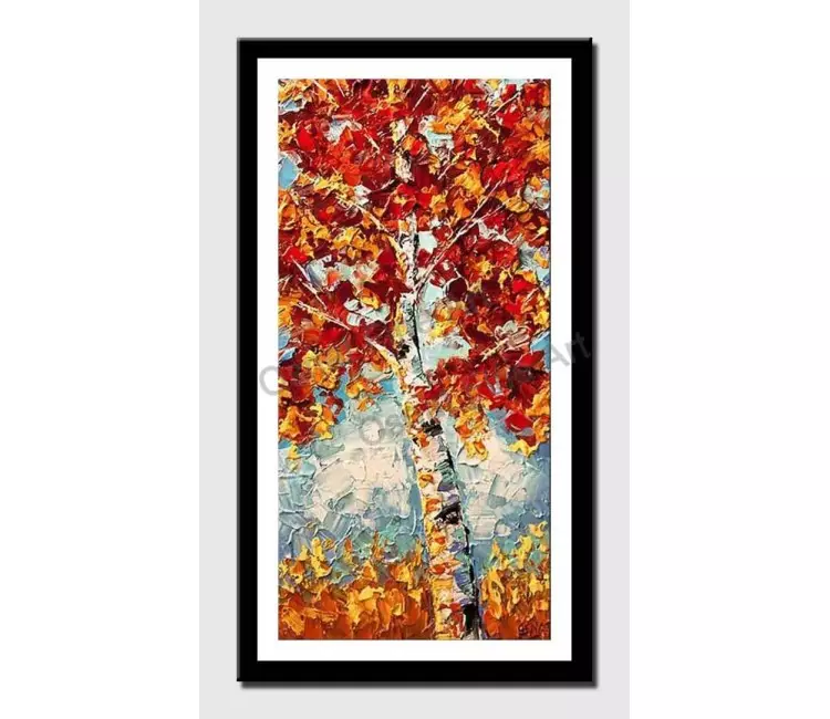 print on paper - canvas print of blooming birch tree in red and yellow