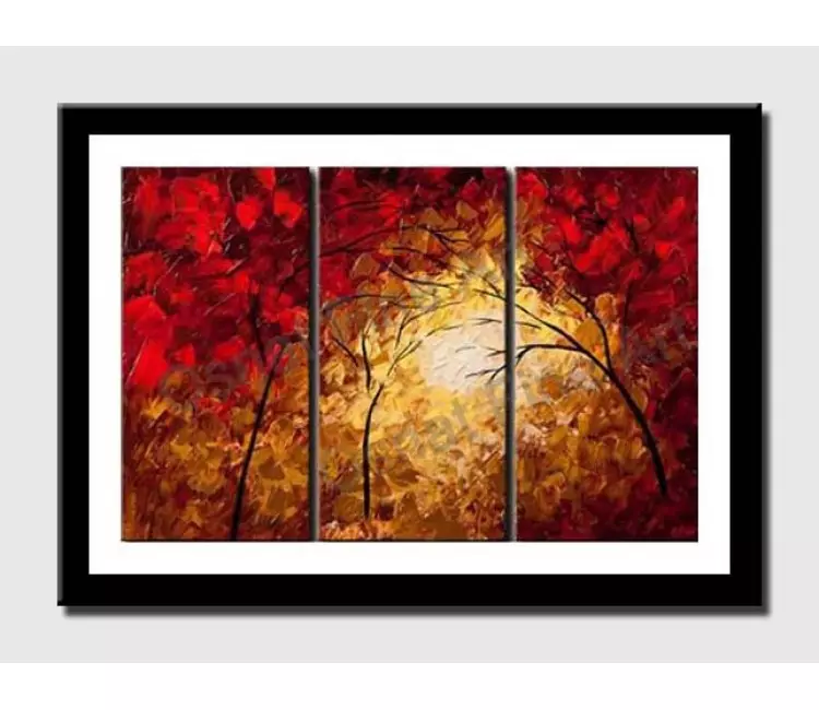 print on paper - canvas print of triptych of red blooming trees