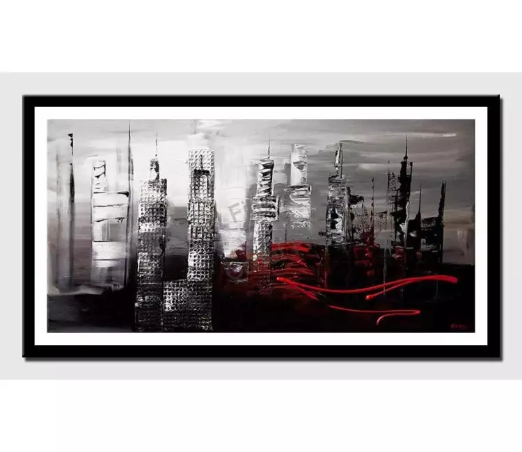 print on paper - canvas print of abstract cityscape in gray and black
