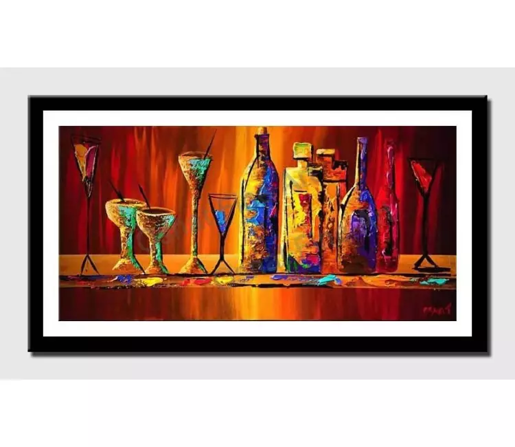 print on paper - canvas print of colorful wine bottles and glasses