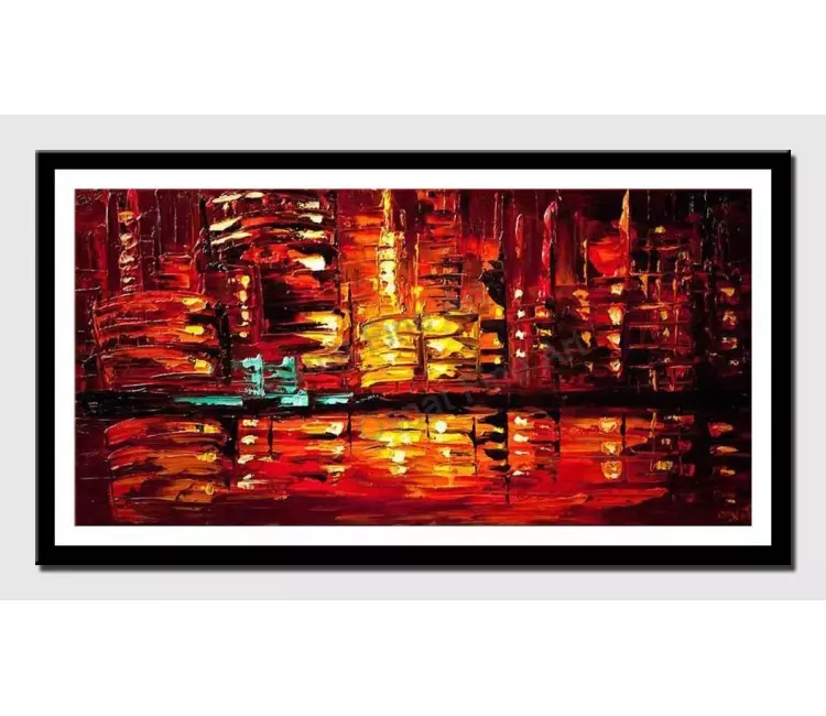 print on paper - canvas print of red abstract city painting modern palette knife