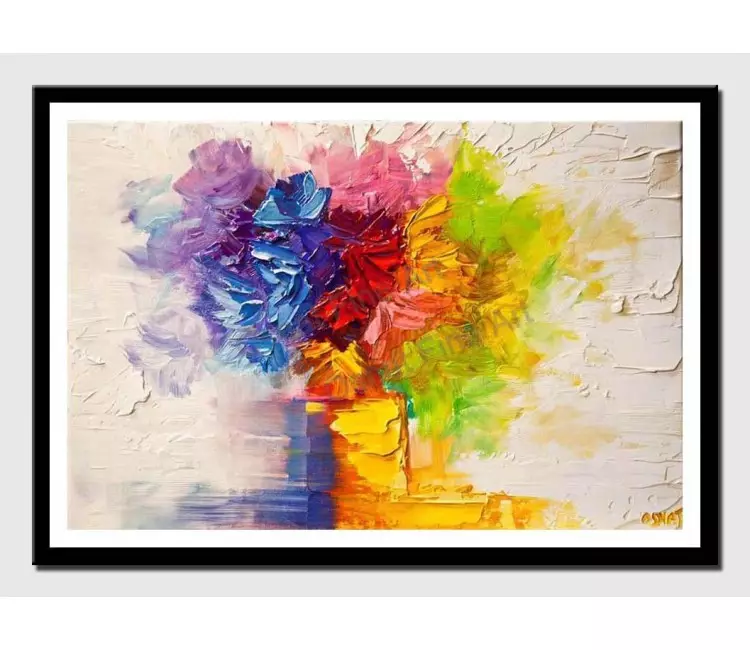 print on paper - canvas print of colorful flowers in vase modern palette knife