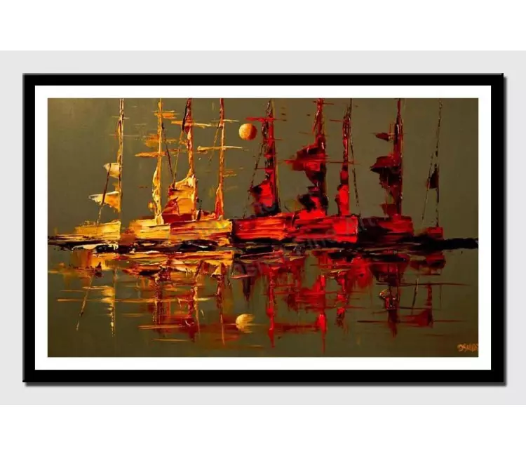 print on paper - canvas print of modern palette knife sail boats