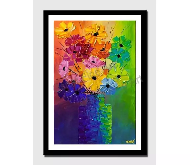 print on paper - canvas print of colorful abstract flowers in a vase modern palette knife