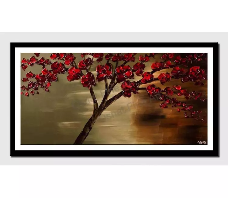 print on paper - canvas print of abstract contemporary red blooming tree