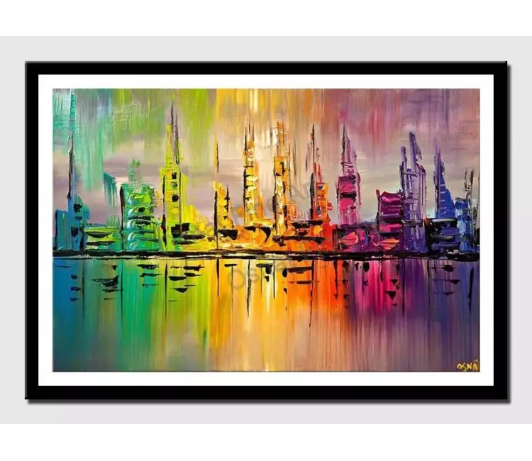 print on paper - canvas print of colorful skyline city painting palette knife