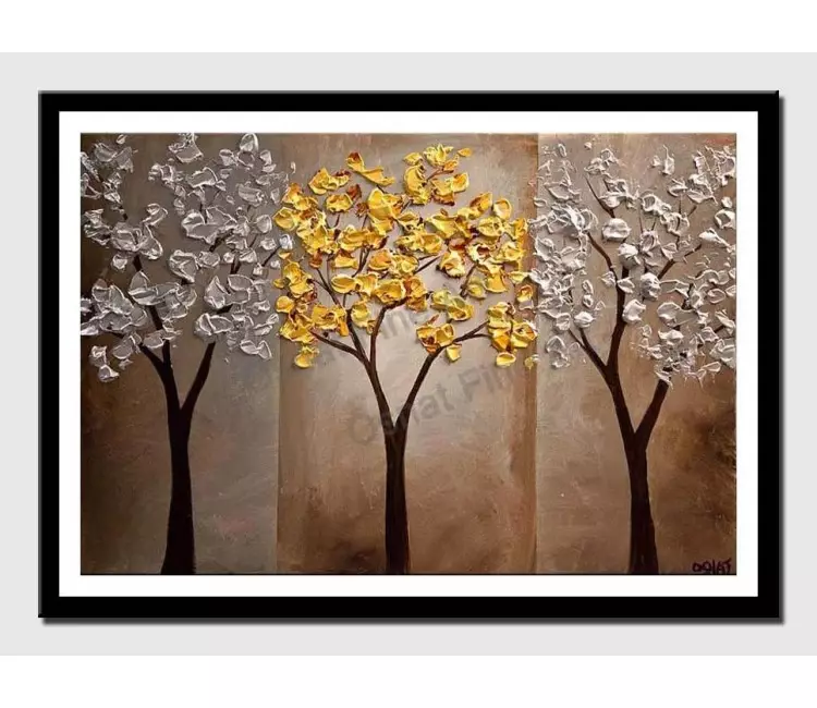 print on paper - canvas print of gold silver tree painting textured