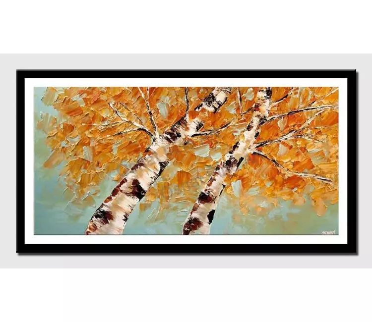 print on paper - canvas print of contemporary abstract blooming birch tree painting palette knife