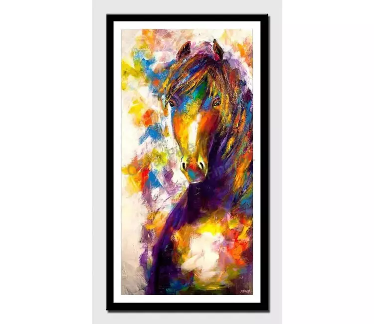print on paper - canvas print of modern colorful horse painting palette knife abstract