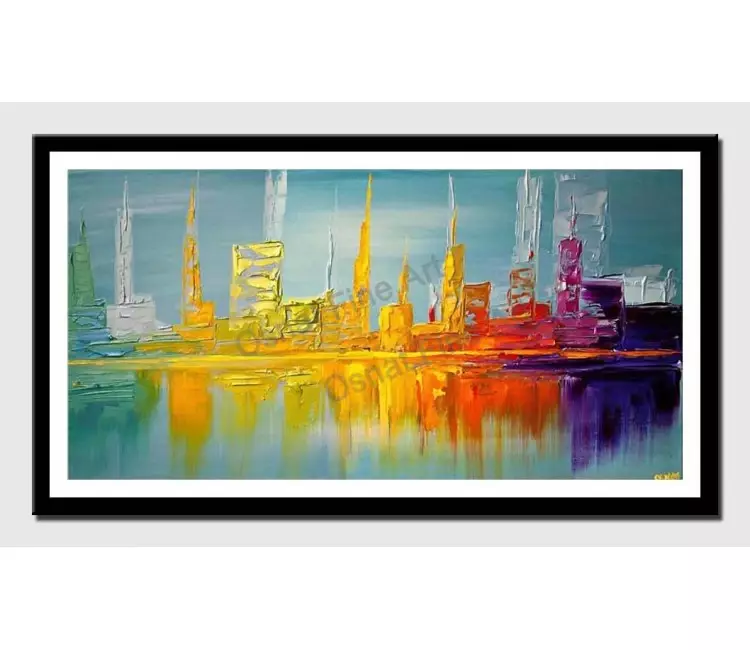 print on paper - canvas print of city shore line modern wall art by osnat tzadok modern palette knife