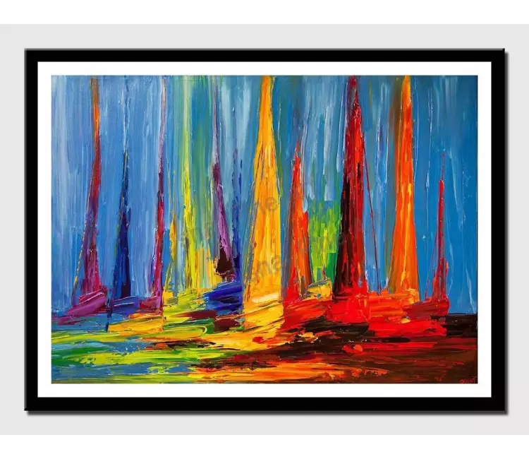 print on paper - canvas print of sailboats painting modern sea palette knife