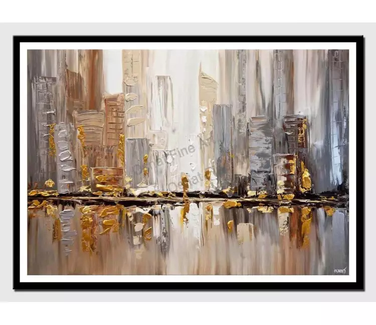 print on paper - canvas print of original gold silver cityscape painting modern palette knife