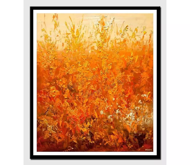 print on paper - canvas print of orange cream floral modern wall art by osnat tzadok modern palette knife