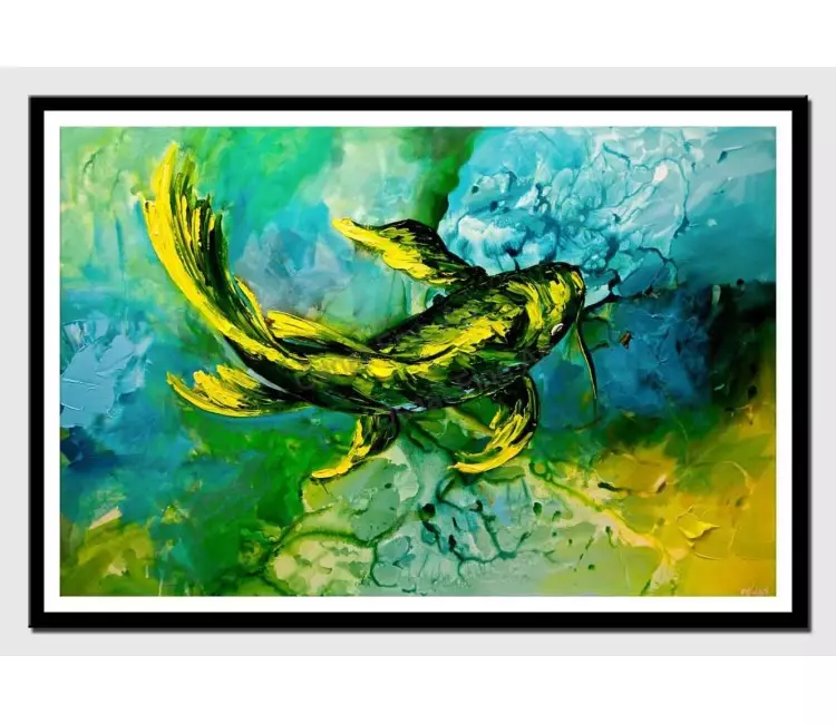 print on paper - canvas print of green yellow koi fish painting