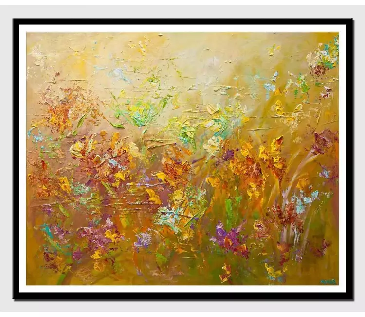 print on paper - canvas print of modern abstract flowers painting contemporary colorful palette knife painting
