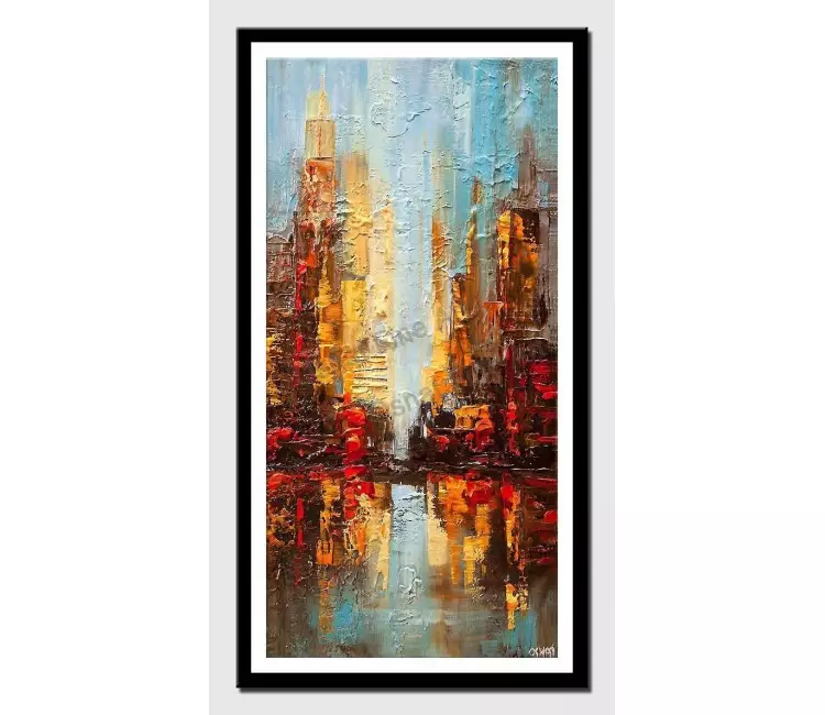 print on paper - canvas print of modern palette knife art by osnat tzadok city painting
