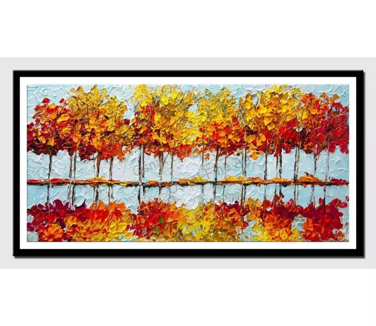 print on paper - canvas print of indian summer painting modern palette knife blooming trees